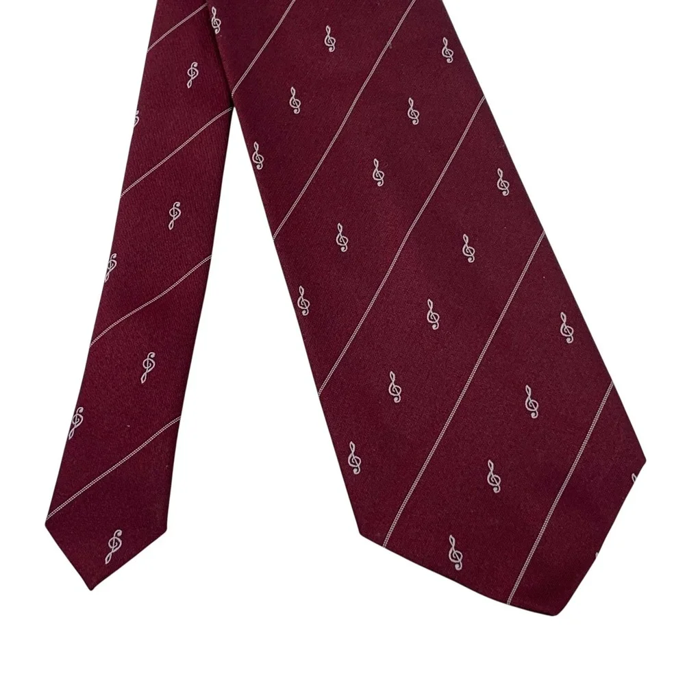 Weissenburger Men's Necktie Burgundy/White Music‎ Notes Diagonal Stripe Germany